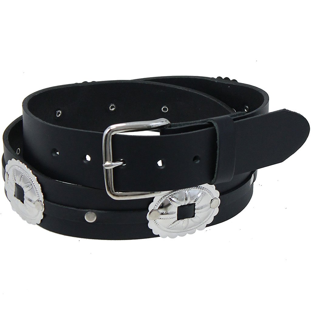 Large Oval Concho Premium Veg-Tan Black Leather Belt #BT428CK