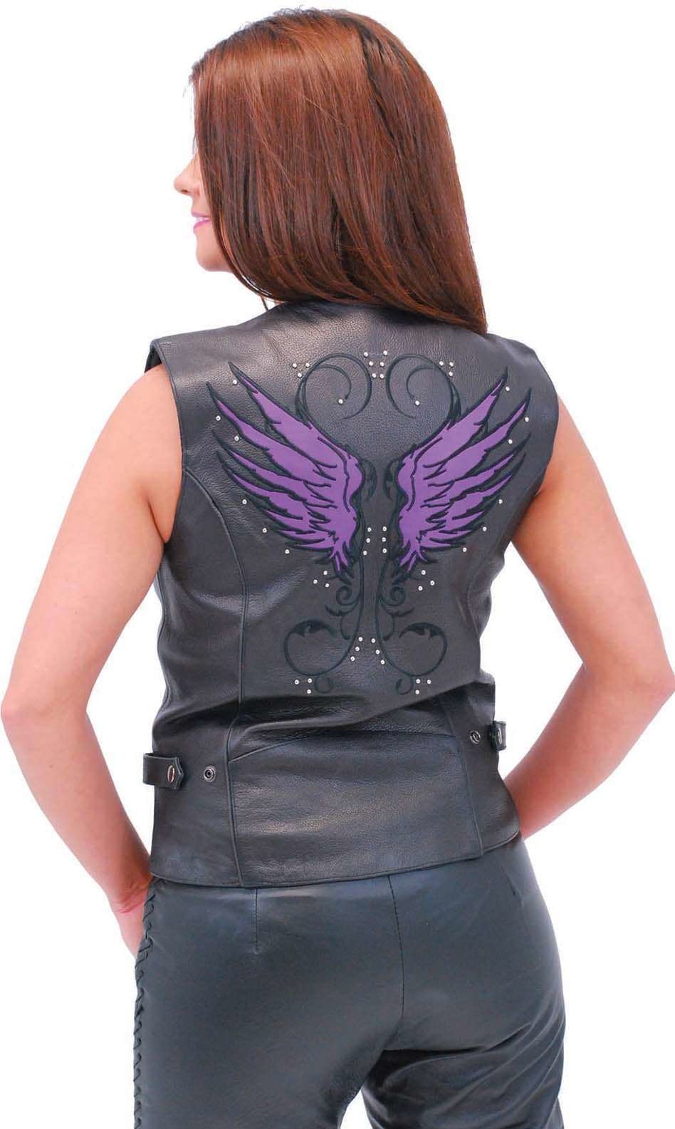 Purple Wings Leather Vest w/Studs for Women #VL9308PURP (XS-XL)