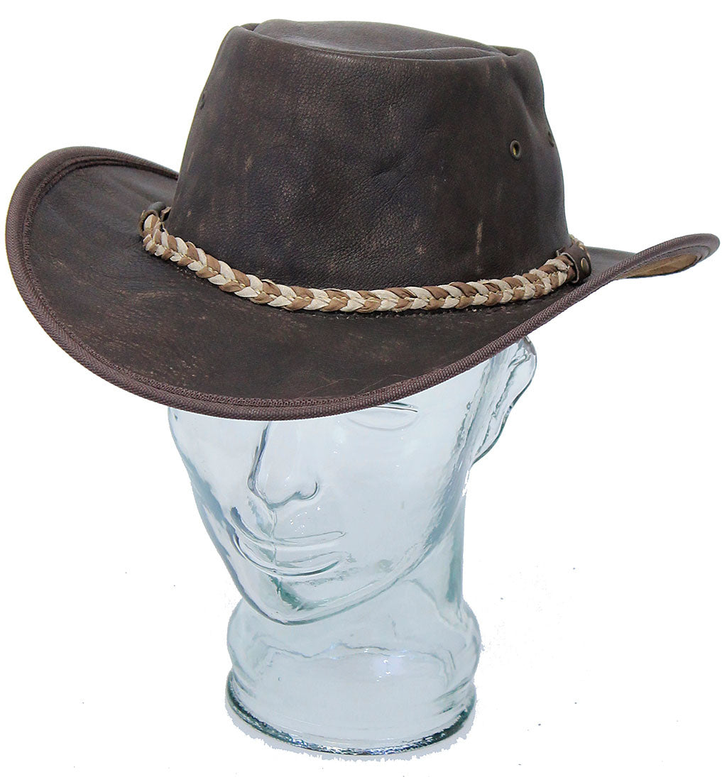 Vintage Brown Crushable leather Outback Hat H92251N