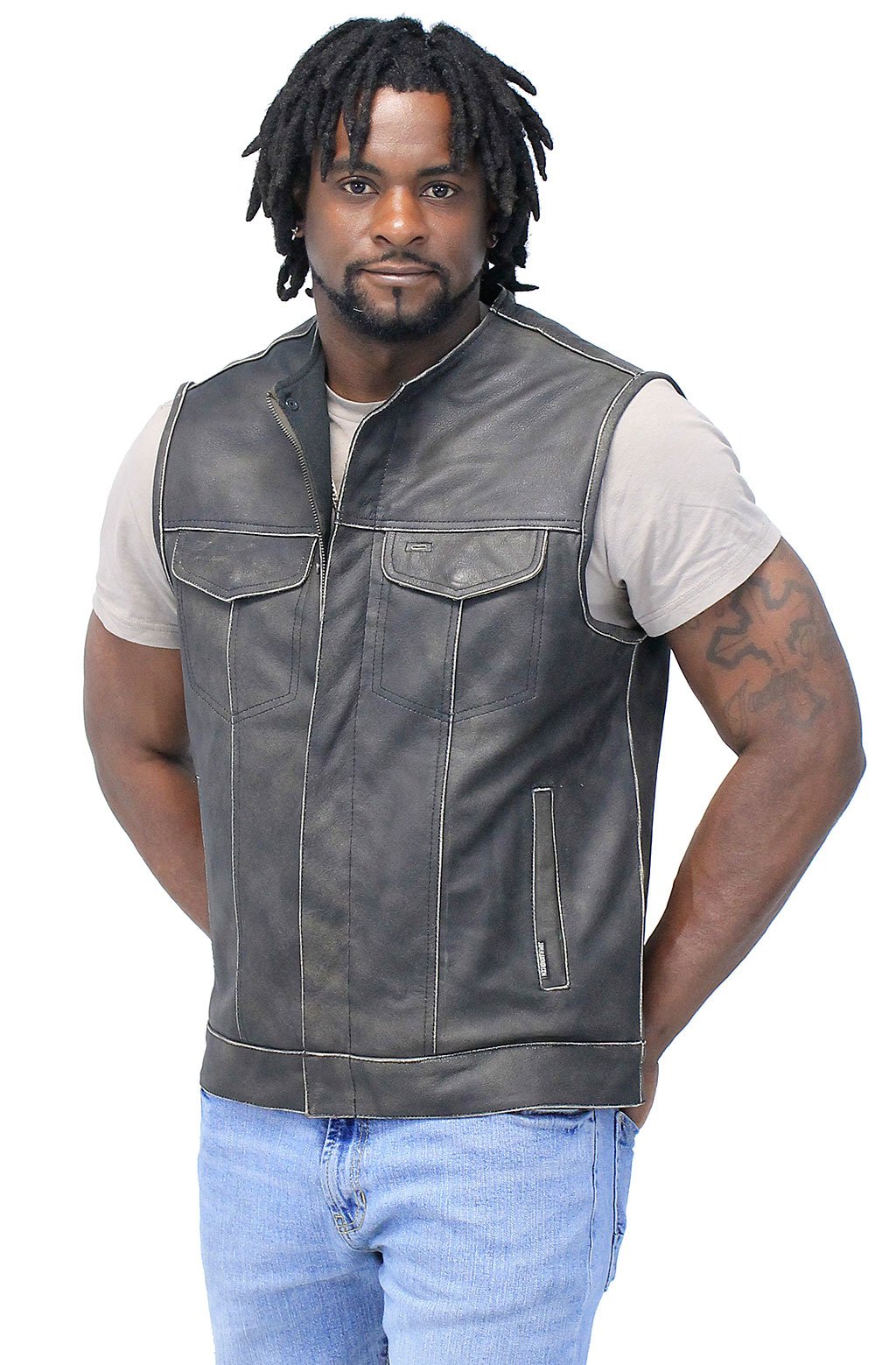 Collarless Vintage Club Vest w/Concealed Pockets #VMA74101GN (M-2X)