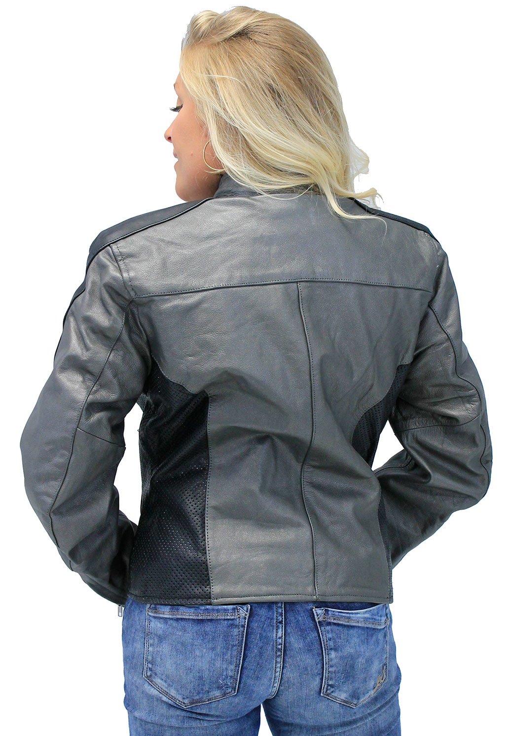 Women's Gray and Black Vented Scooter Motorcycle Jacket #L726ZPS (S-L)