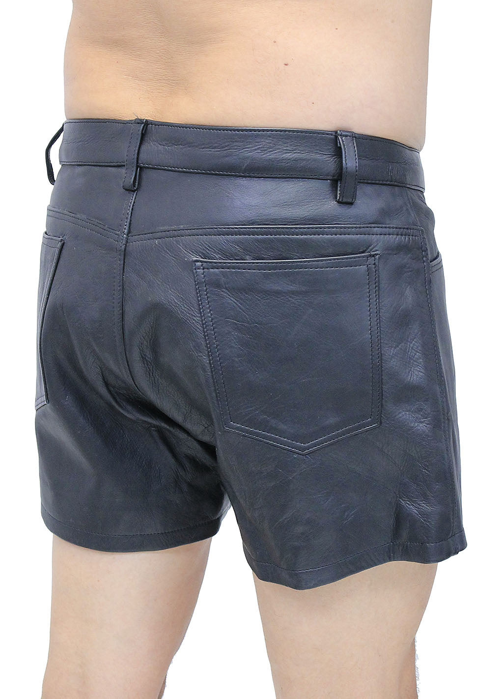 Men's Ultra Premium Leather Button Fly Shorts #SHM1073BTK