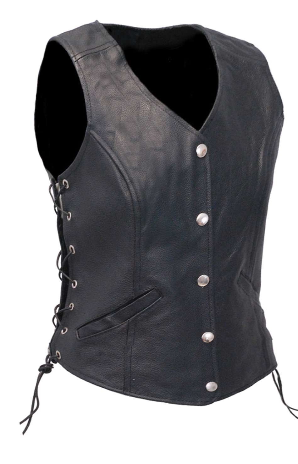 Women's Classic Side Lace Leather Vest W/Concealed Pockets #VL1048LSP