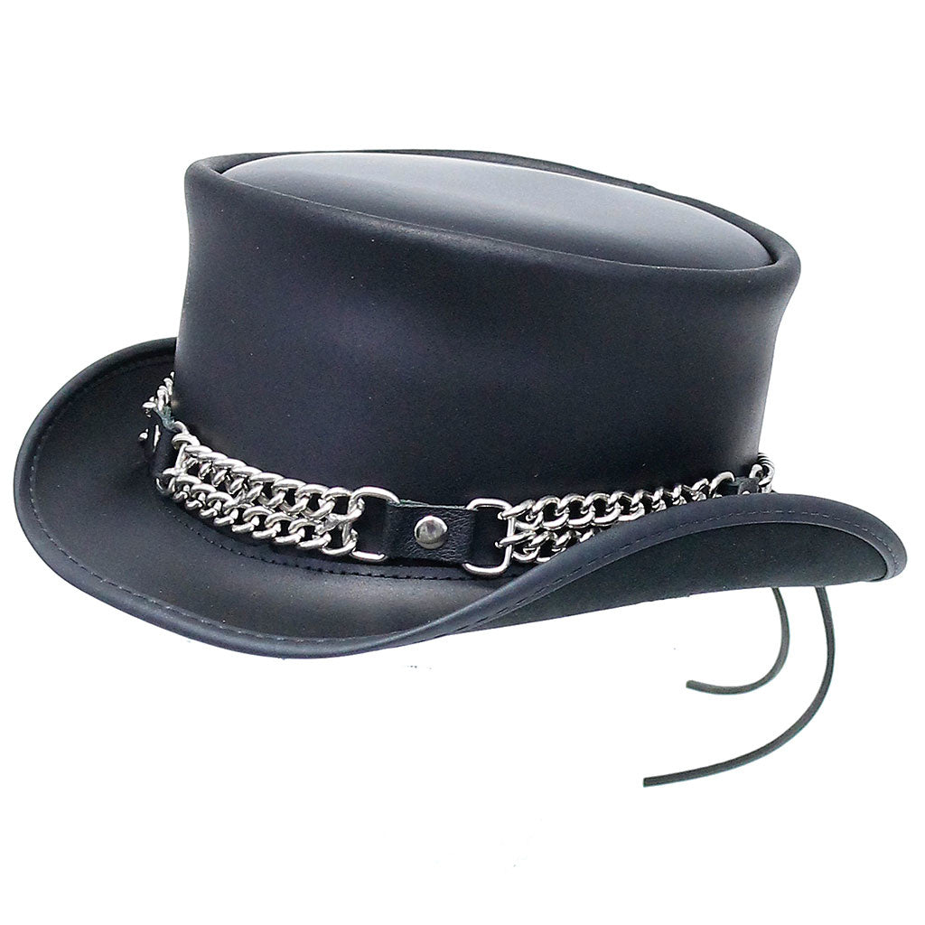 Curb Chain with Black Leather Hatband #HB-VCHAIN