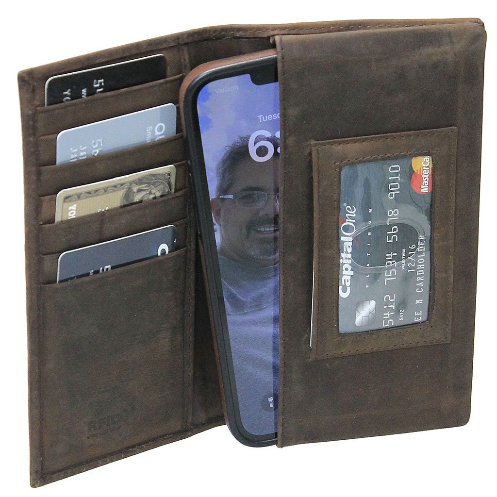 Brown Vintage Long Leather RFID Wallet Checkbook #W513521NID