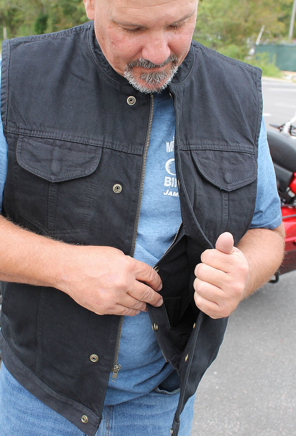 Black Denim Snap Zipper Club Vest w Concealed Pocket VMC3000BK Jamin Leather