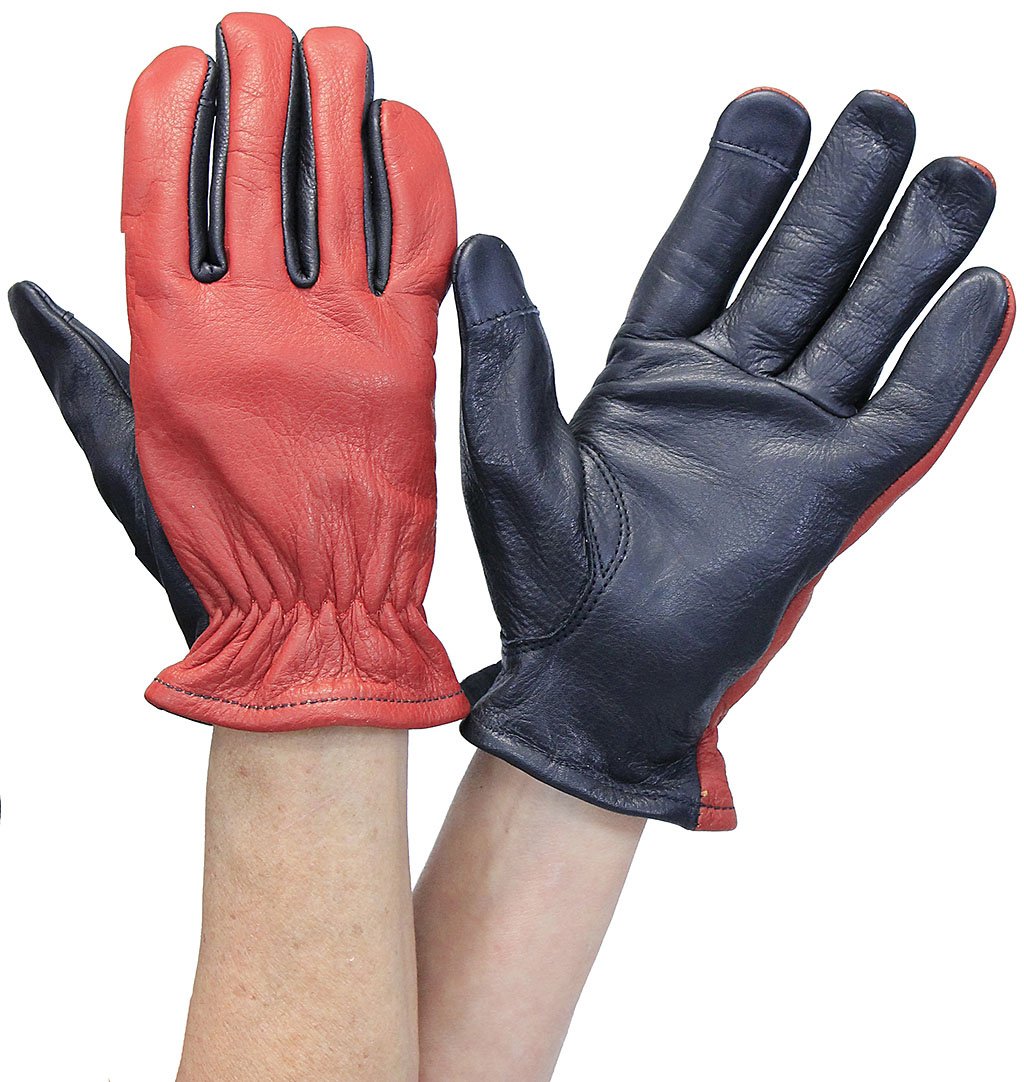 Red/Black Leather Vented Motorcycle Gloves #GM218VBG