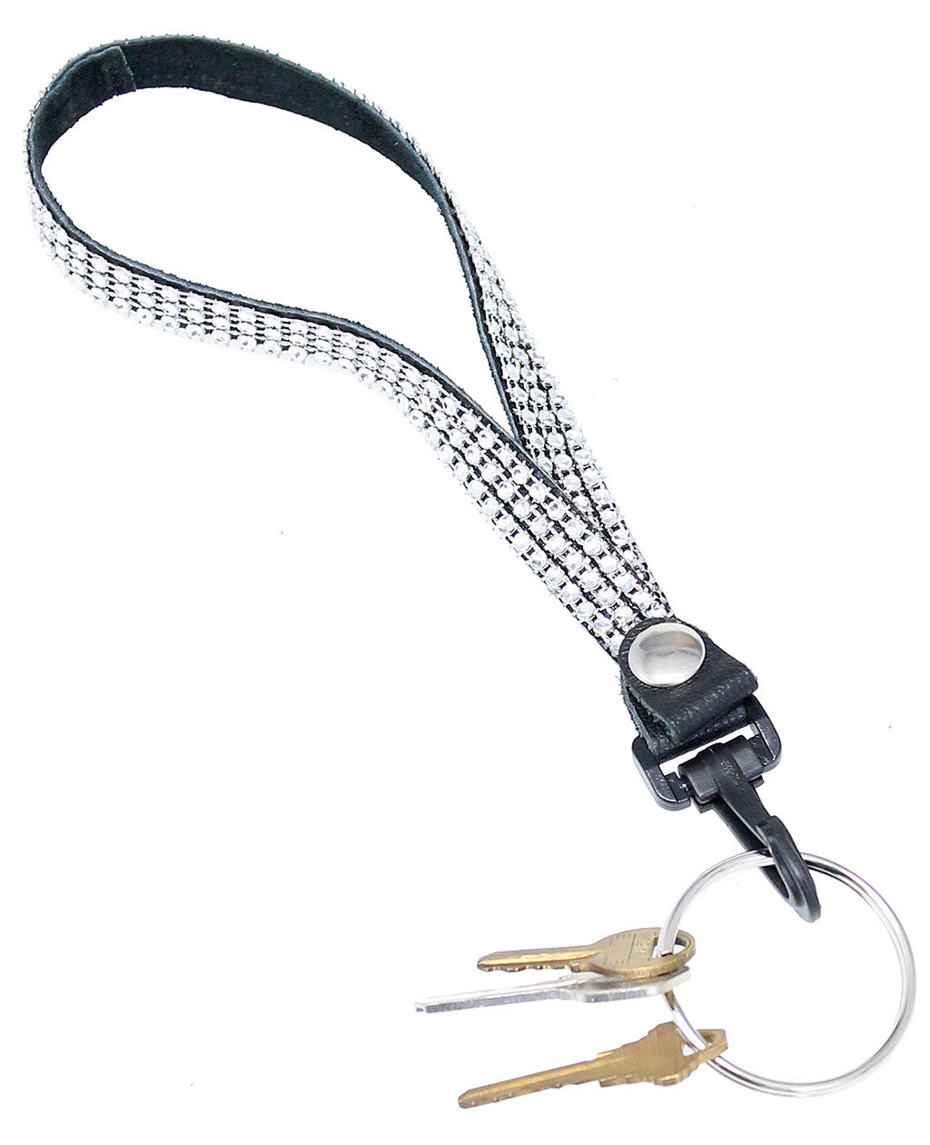 Crystal Leather Wrist Strap 2" Key Ring & Snap #KC22073XCR