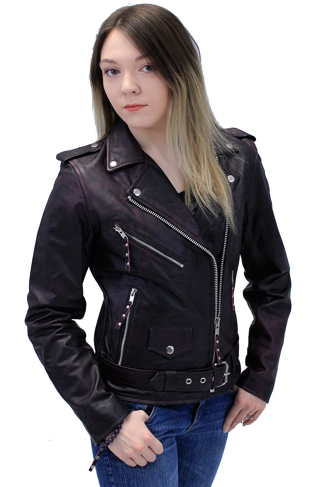 Vintage Purple Leather Motorcycle Jacket #LA6832117P