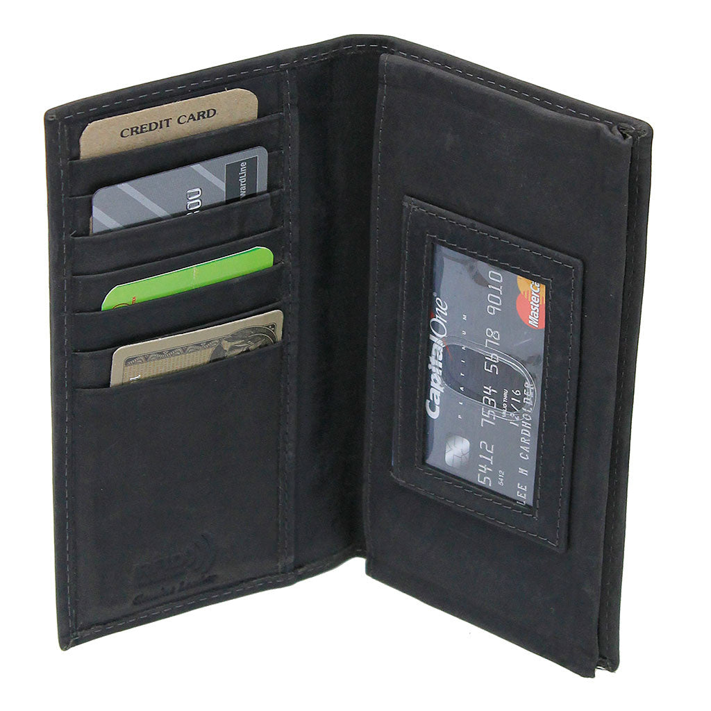 Charcoal Vintage Long Leather RFID Wallet Checkbook #W513520KID