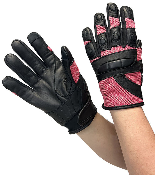 Women's Pink Mesh and Leather Padded Gloves #GL80208VPU