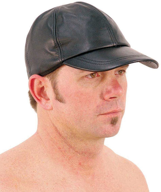 Black Lambskin Leather Baseball / Jockey Cap #H43LK