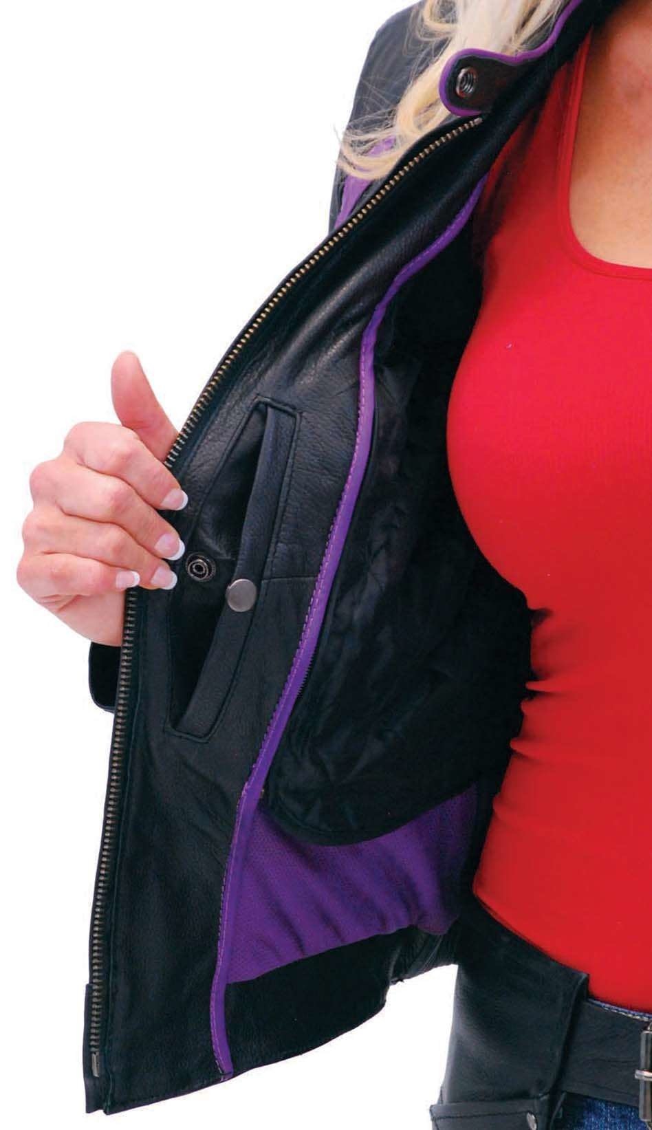 Purple Wings Leather Motorcycle Jacket for Women #L5208PUR