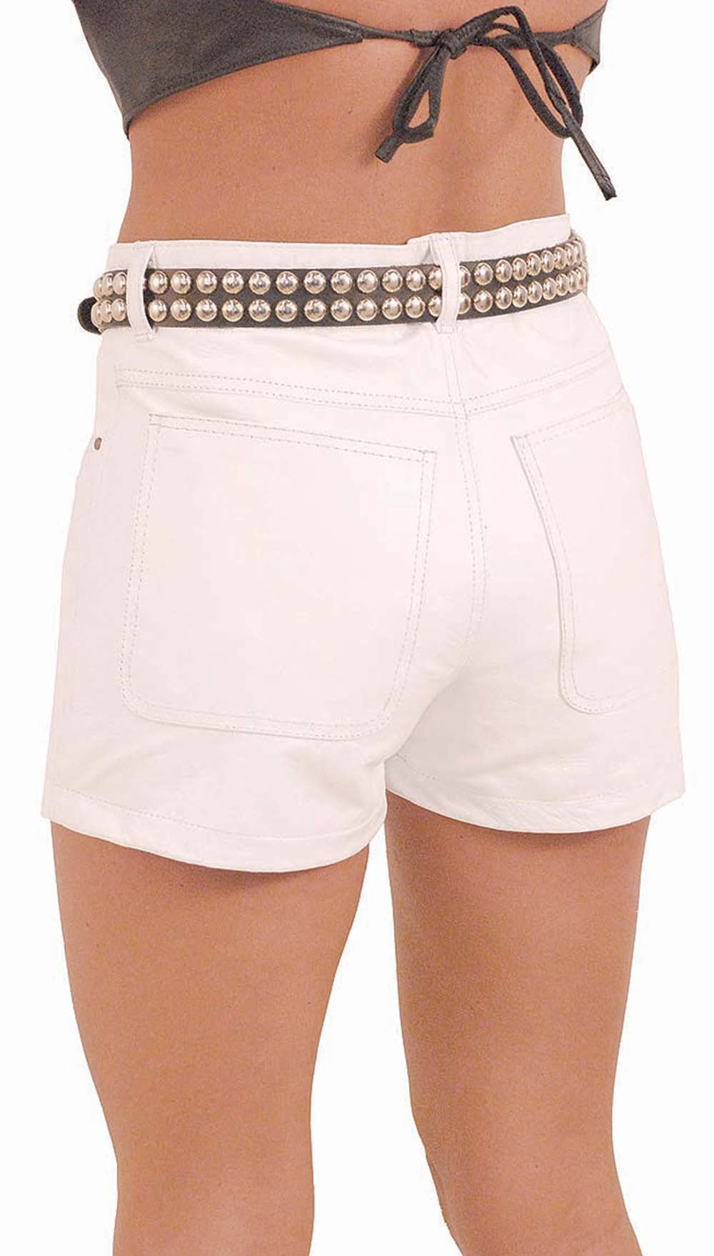 White Leather Pocket Shorts #SH31108W