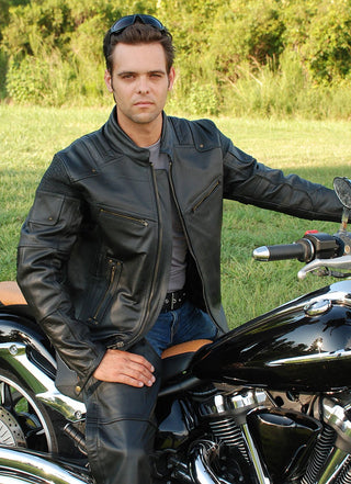 Men's Ultimate Black Racer Vented Motorcycle Jacket CC  Pockets #M6633RVZK (S, 2X-5X)