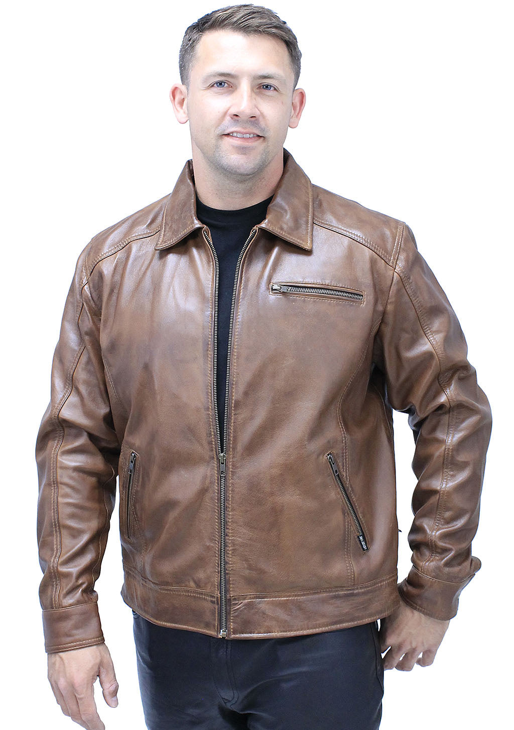 1950's Brown Distressed Leather Jacket w/CC Pockets #MA1957GN