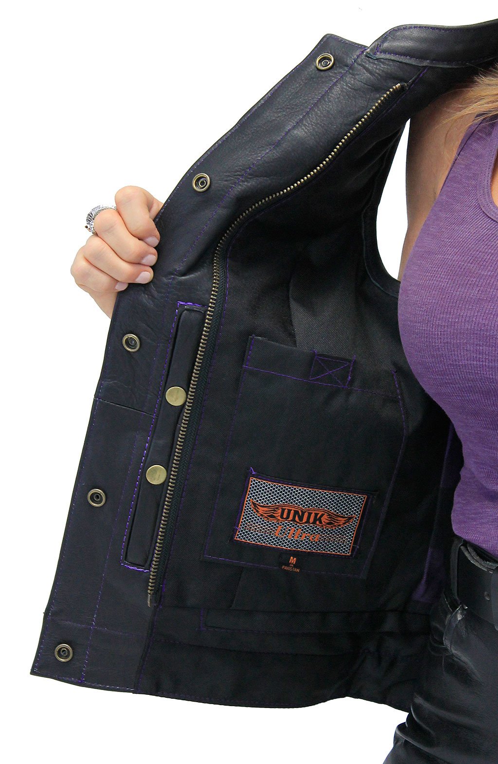 Purple Stitched Leather Club Vest w/Easy Access Concealed Pocket #VL689617QP