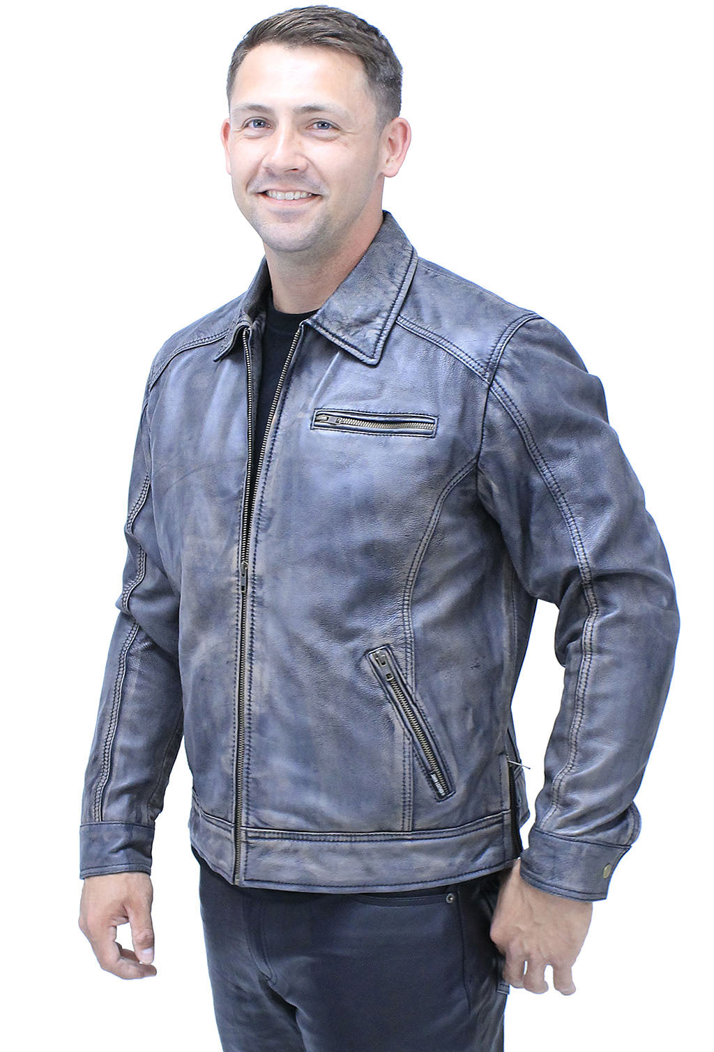 1950's Distressed Black Leather Jacket w/CC Pockets #MA1958GK