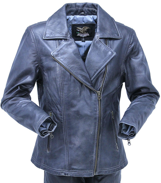 Women's Antiqued Gray Leather Motorcycle Jacket  #L2402GK