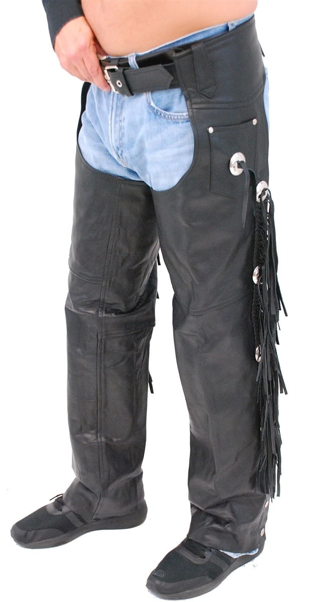 Buffalo Leather Chaps w/Fringe & Conchos #C701CFB