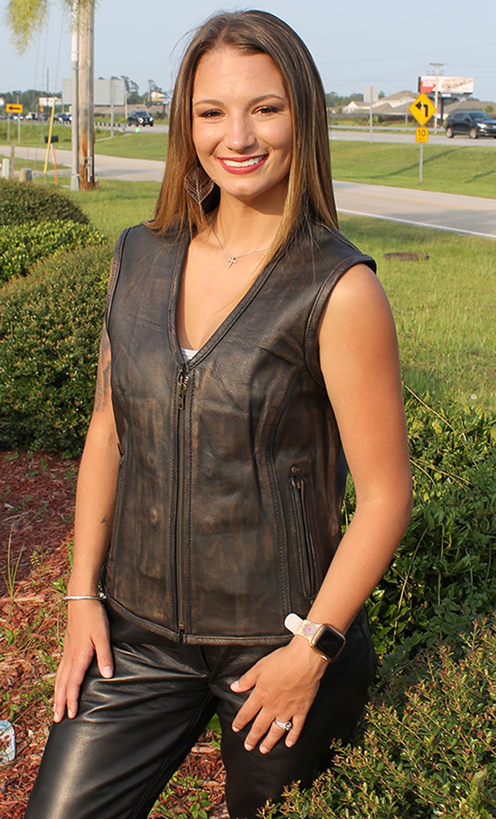 Women's Vintage Brown Conceal Carry Leather Vest #VLA686GN (S-4X)