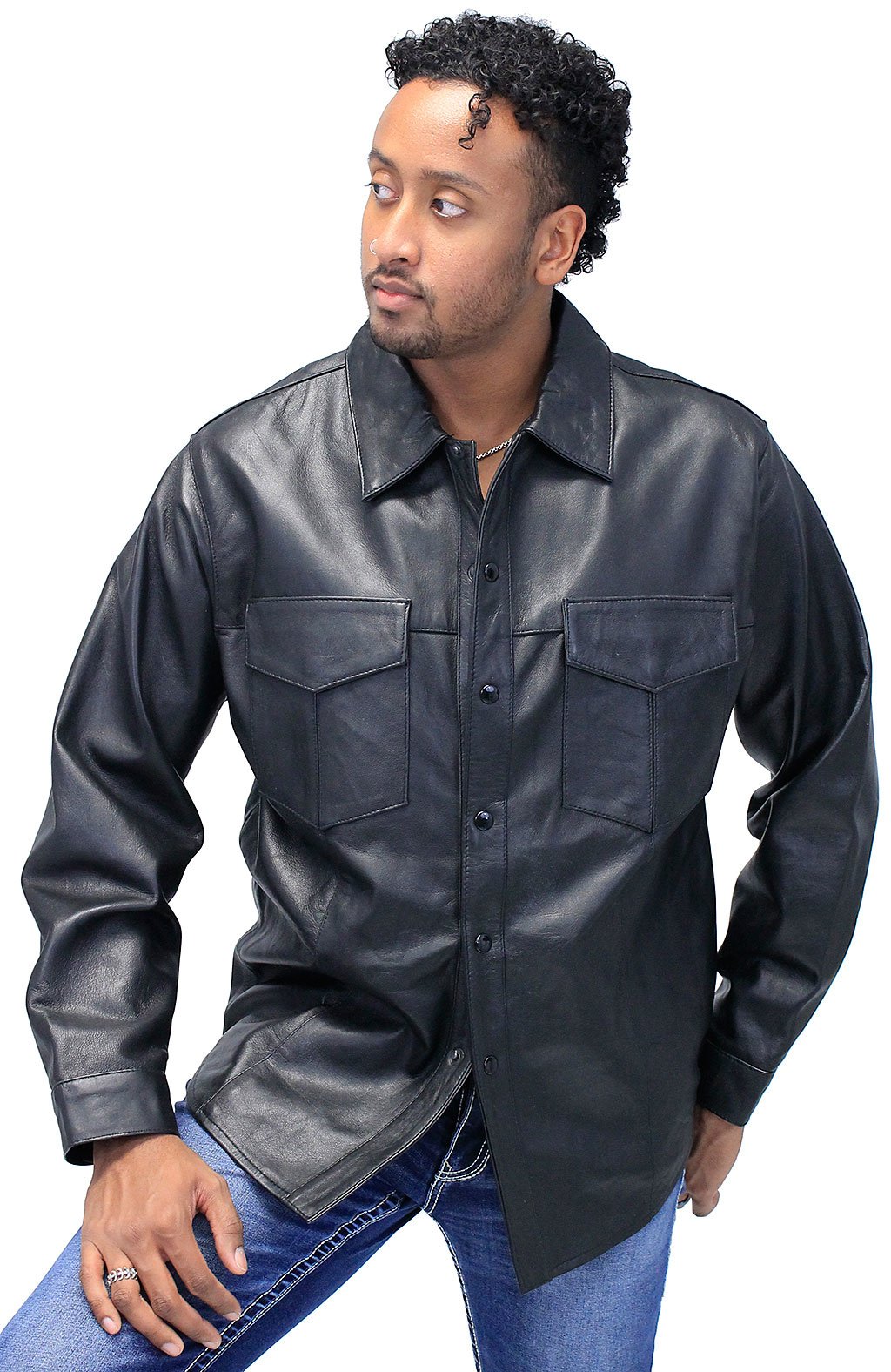 Men's Lambskin Leather Shirt #MS641L