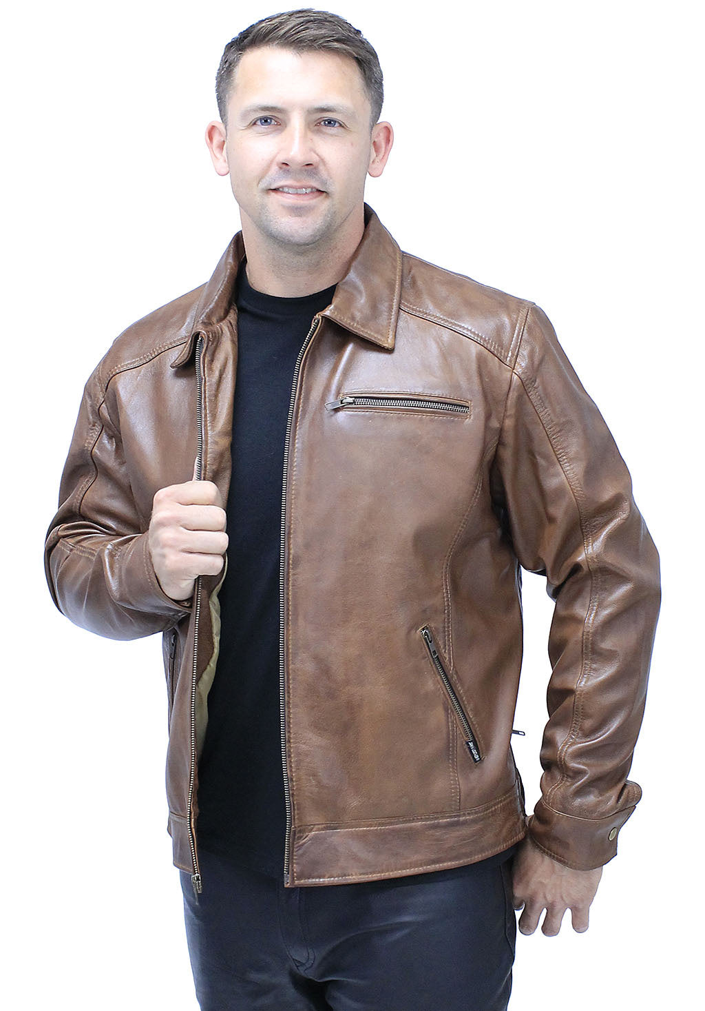 1950's Brown Distressed Leather Jacket w/CC Pockets #MA1957GN