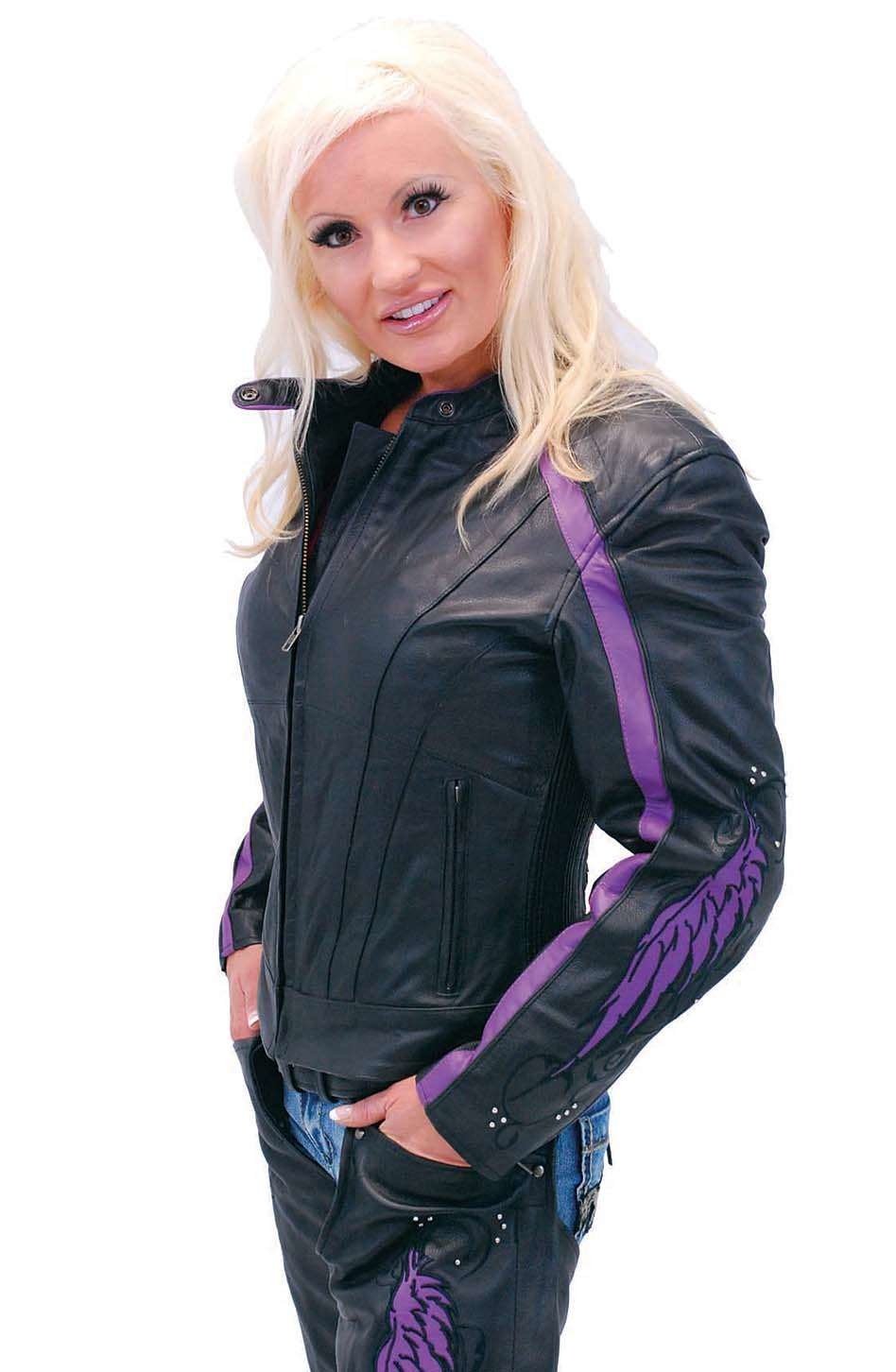 Purple Wings Leather Motorcycle Jacket for Women #L5208PUR