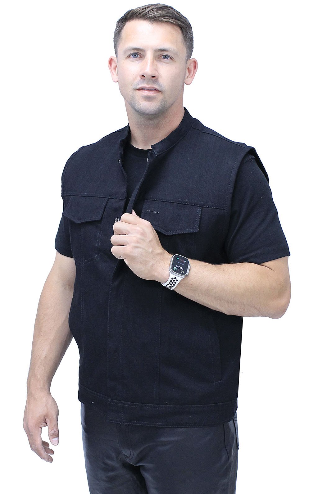 Black Denim Snap Up Club Vest w/Concealed Pocket #VMC3200K