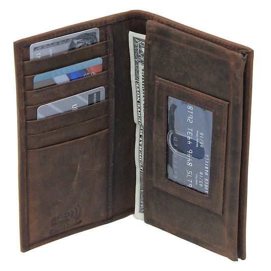 Brown Vintage Long Leather RFID Wallet Checkbook #W513521NID