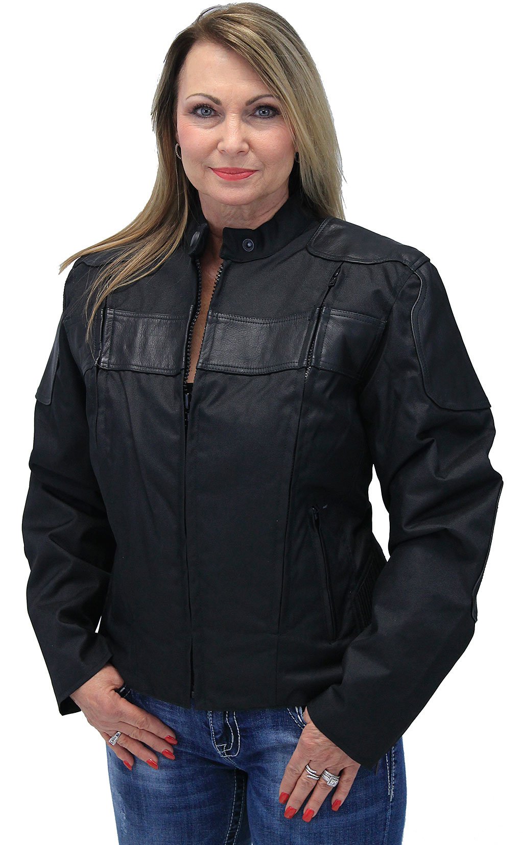 Leather and Textile Vented Women's Biker Jacket #LC2179VZK (XS-3X)