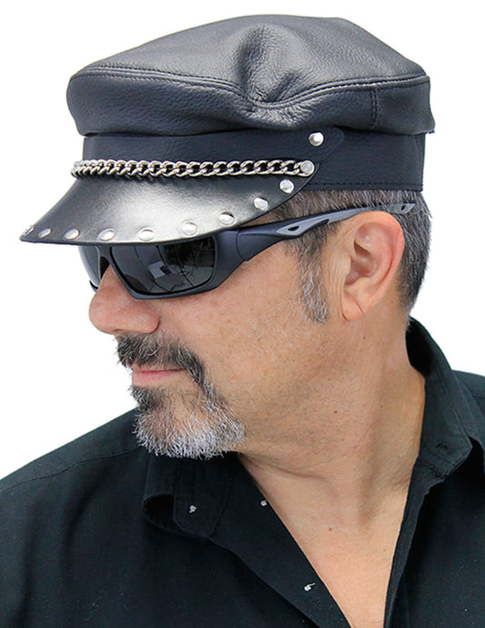 (d) Classic Chain Biker Cap Made In USA #H58RCK