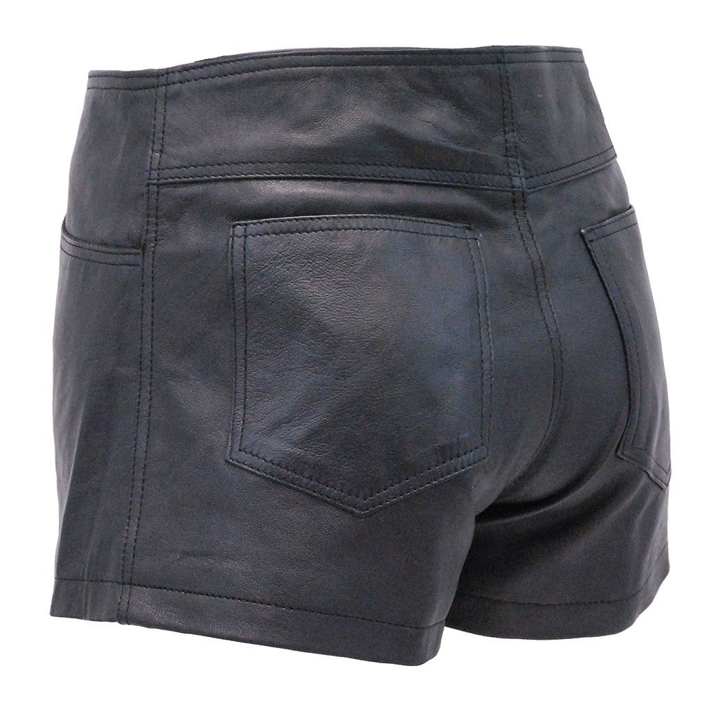 Black Leather Silver Zipper Shorts with Pant Pockets #SH1122K (XS-2X)