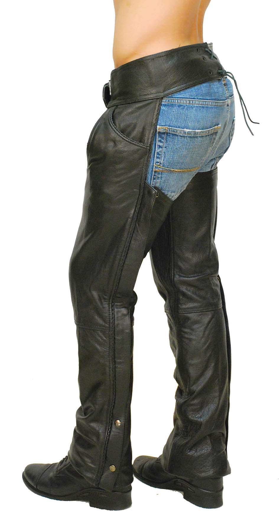 Premium Buffalo Leather Chaps w/Pant Pockets & Stretch Thigh #C1125BP