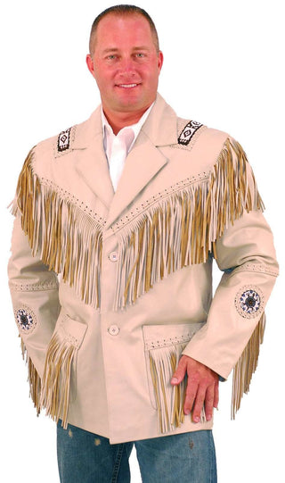(d) White Leather Jacket w/Fringe #M2537BBFW (M-L)