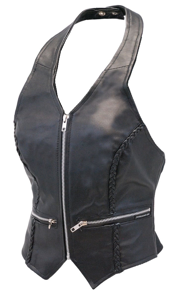 Zipper Braid Leather Halter Vest #LH523BZ (XS-2X)