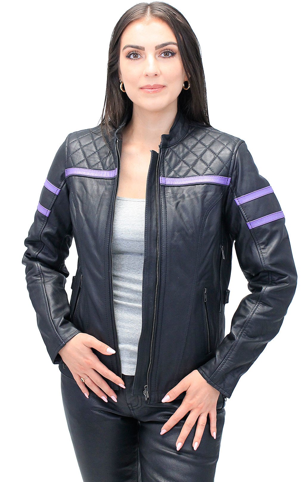 Women's Purple Stripe Vented Jacket w/Quilt Shoulders #L656017VQP