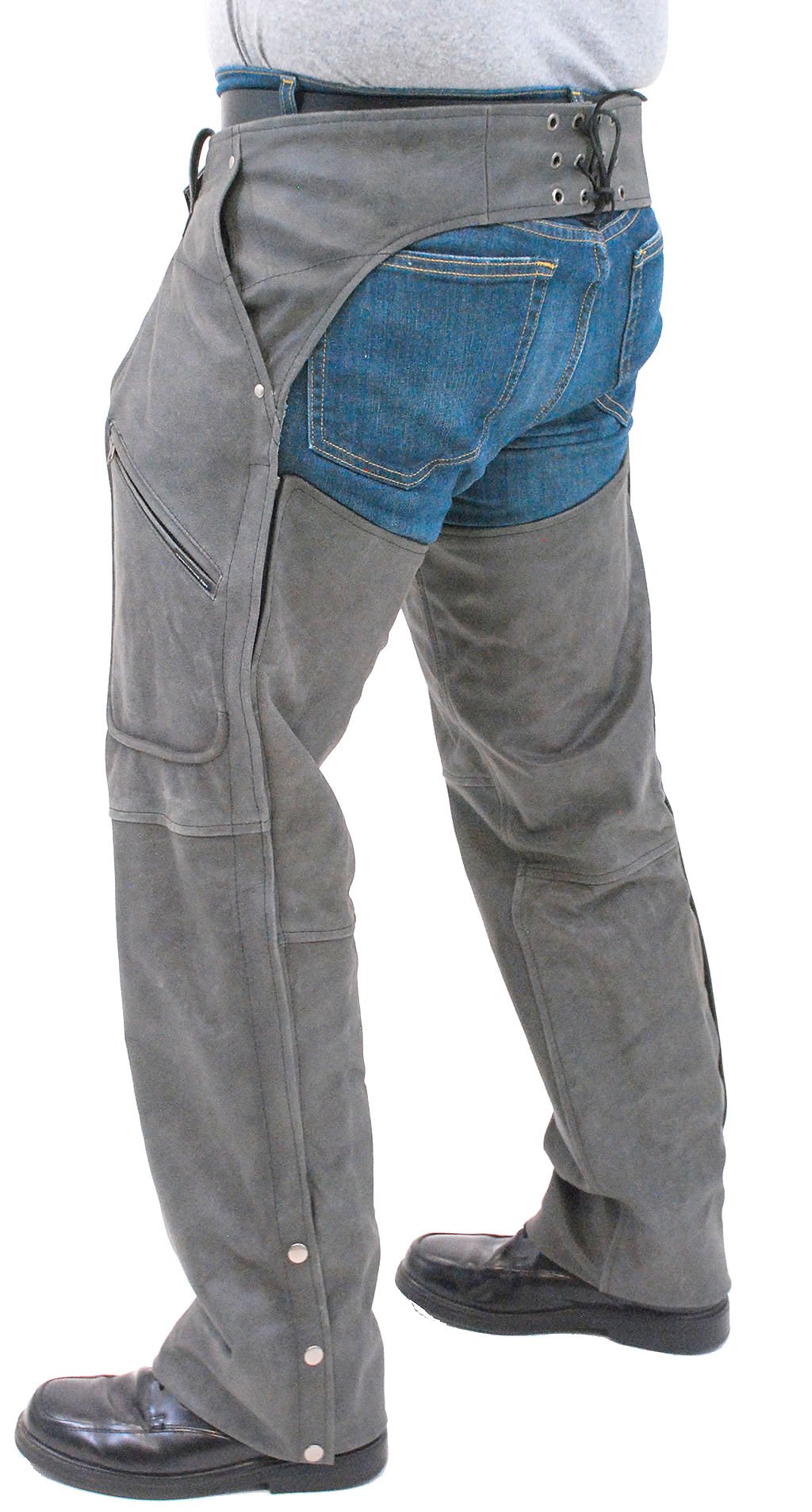 Cobblestone Gray Leather Motorcycle Chaps w/Pockets #C706GY (S-3X)