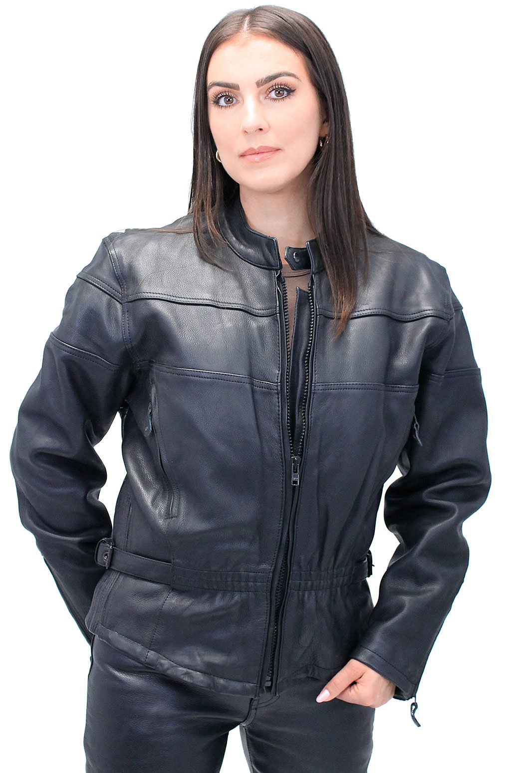 Women's Vented Genuine Leather Motorcycle Jacket #L602VZSP (S-2X)