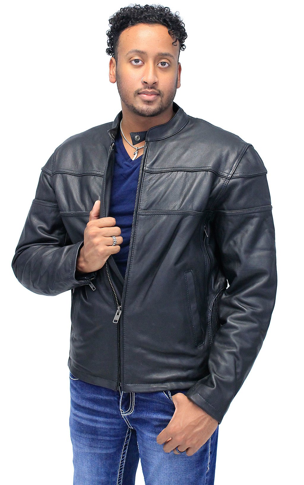 Vented Leather Jacket - Reflectors & Concealment #M0316GRVZK