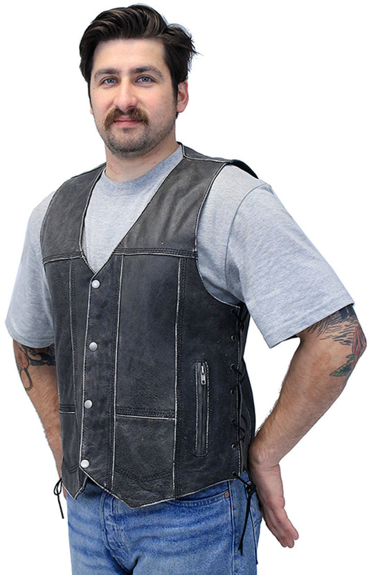 Vintage Gray Leather Side Lace 10 Pocket Vest #VMA964GLGY