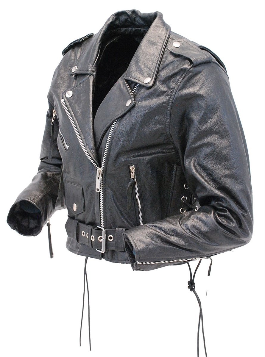 Crop Leather Motorcycle Jacket w/Zip Out & Side Lace #L201LK (6-22)