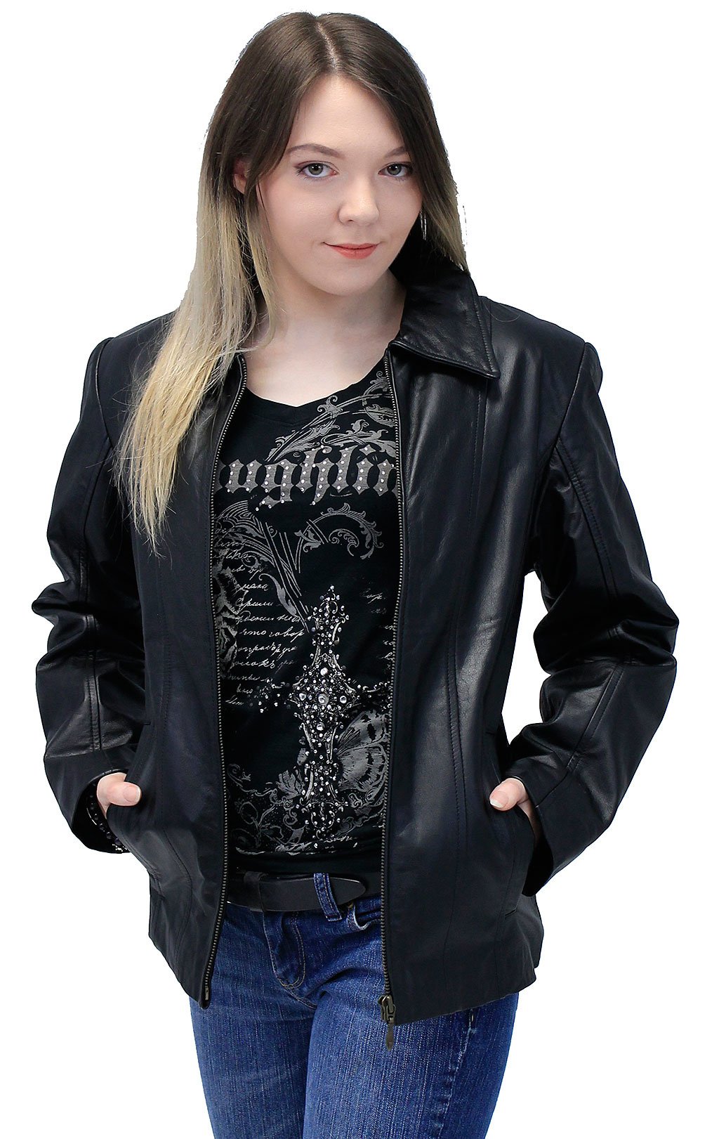 Lightweight Black Basic Cowhide Leather Jacket #L703K (S-M)