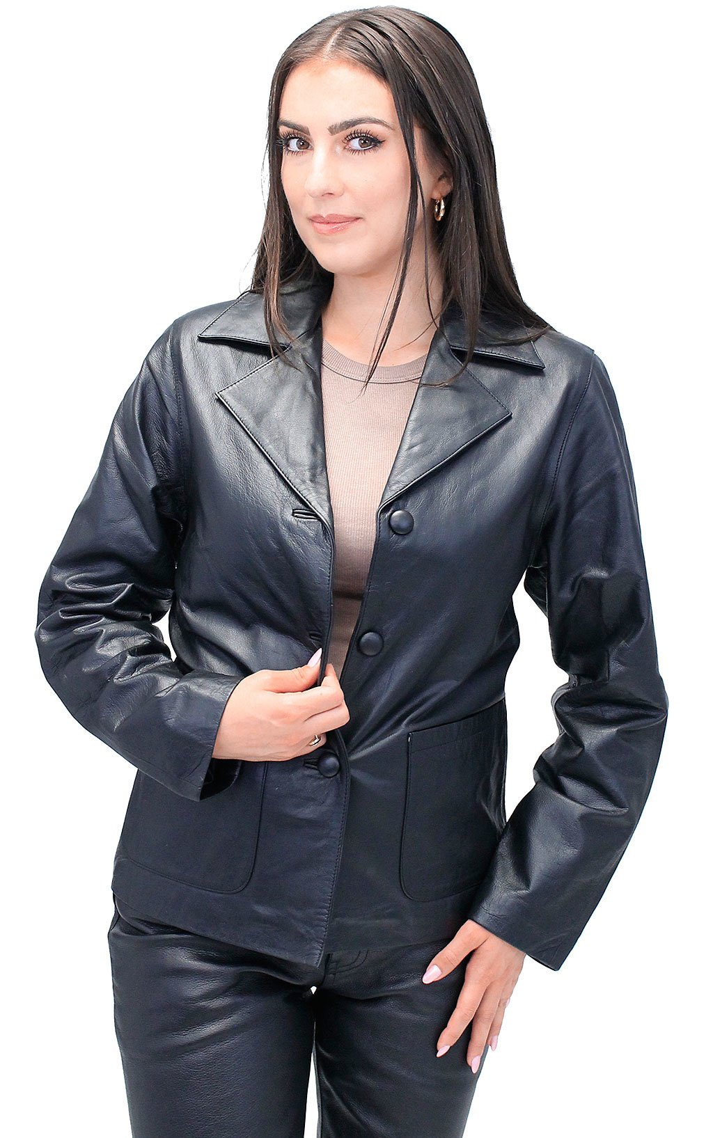 Women's Genuine Lambskin Leather Pocket Blazer Coat #L2491PPK (S-2X)