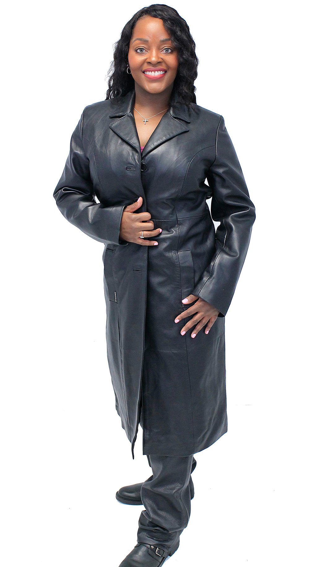 Full shops length leather trench coat women's