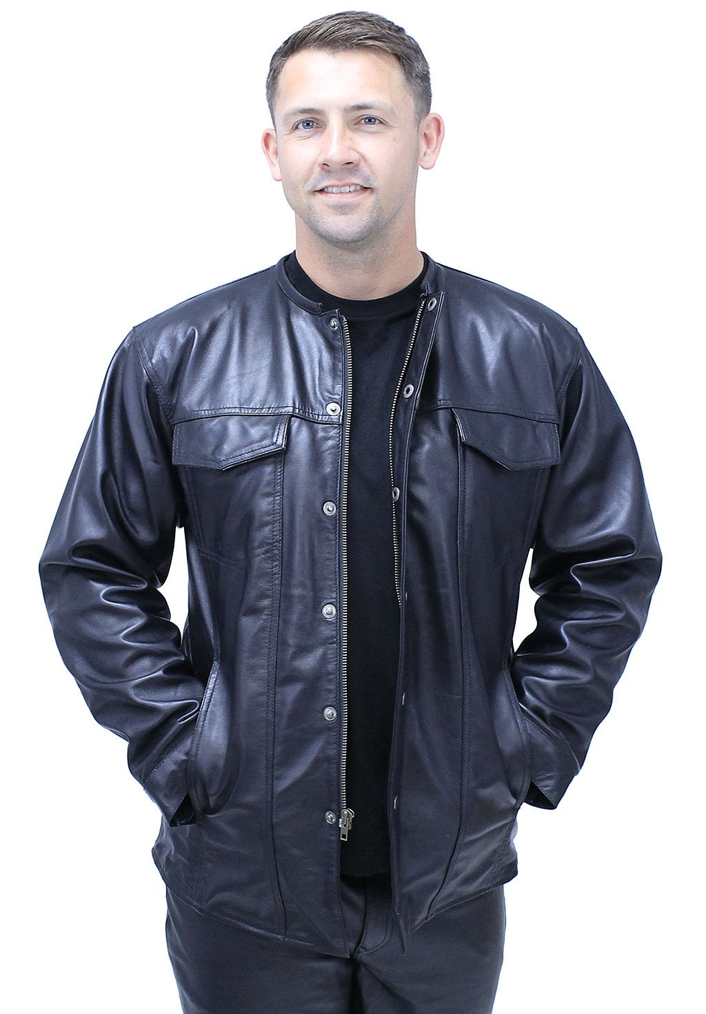 No Collar Men's Lightweight Leather Shirt #MS442K