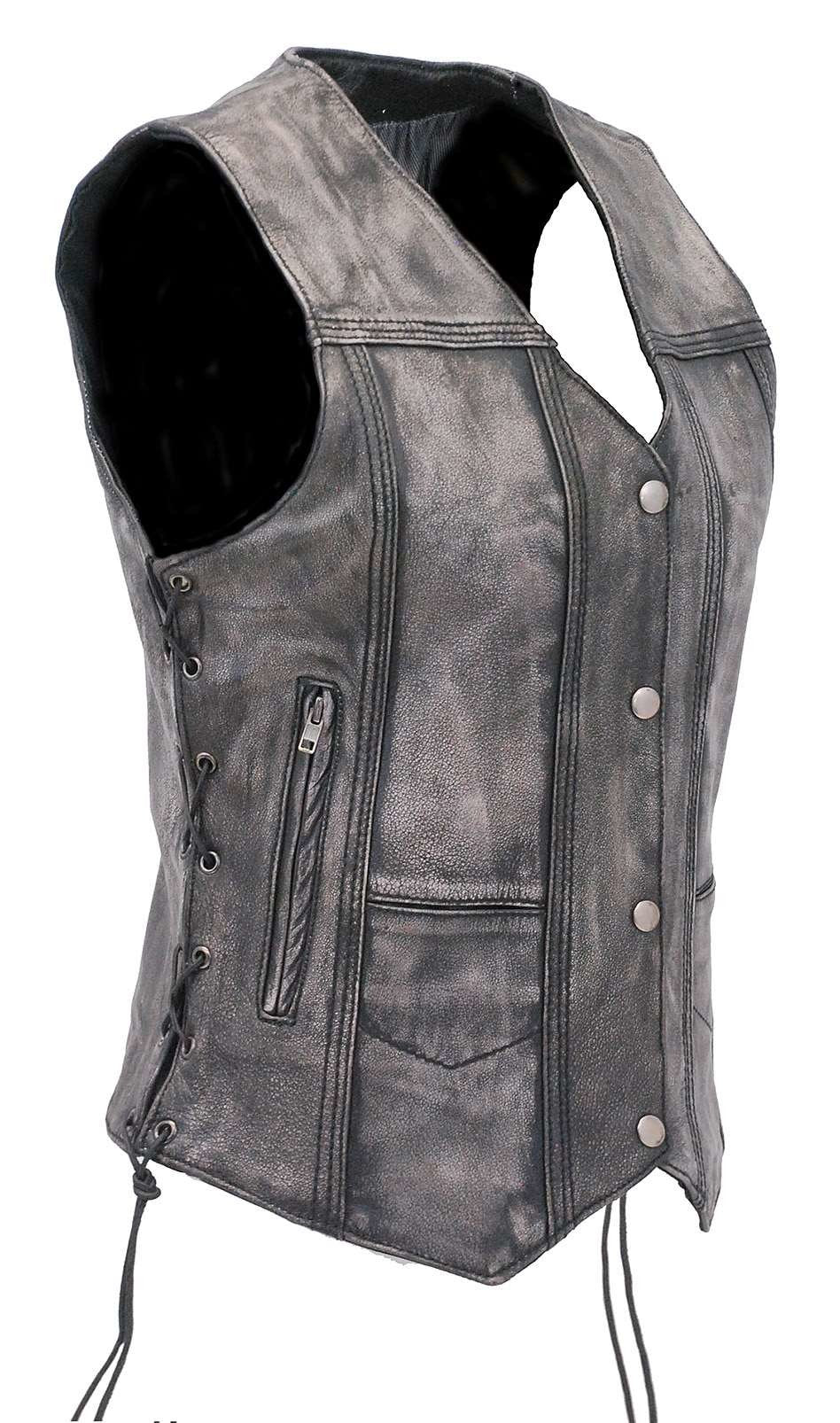 Women's Vintage Gray Concealed Pocket Side Lace Vest #VLA6872LGY