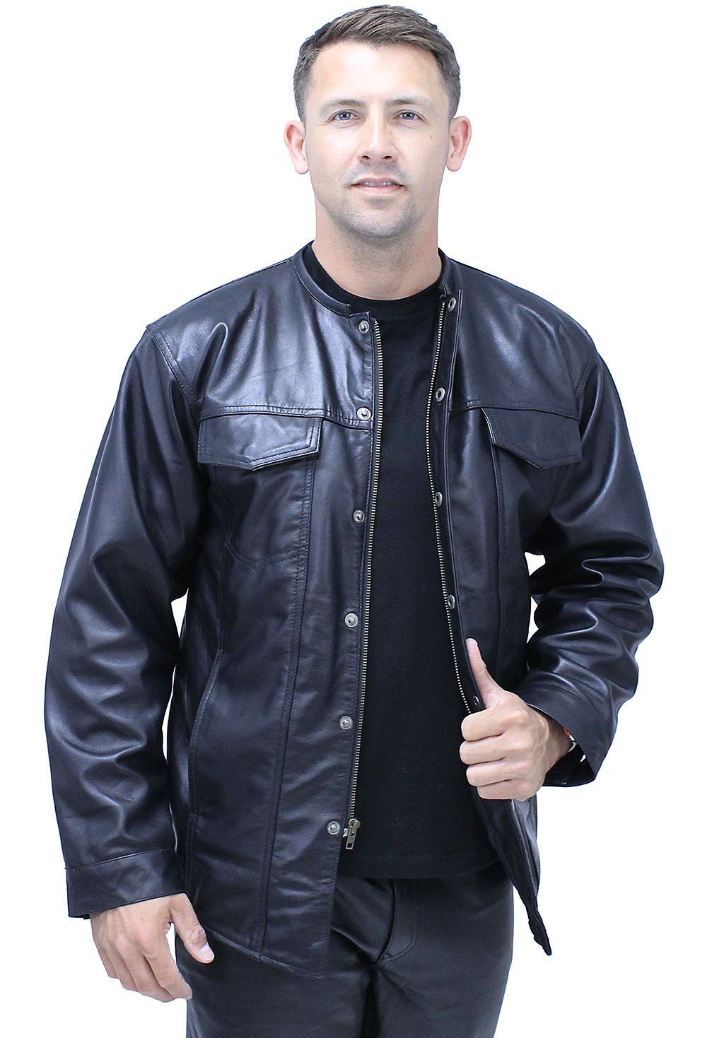 No Collar Men's Lightweight Leather Shirt #MS442K