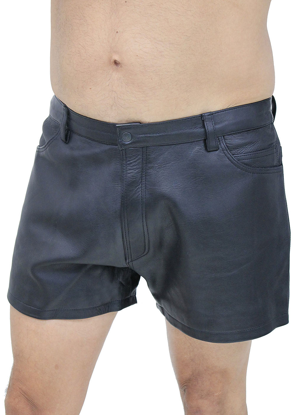 Men's Ultra Premium Leather Button Fly Shorts #SHM1073BTK