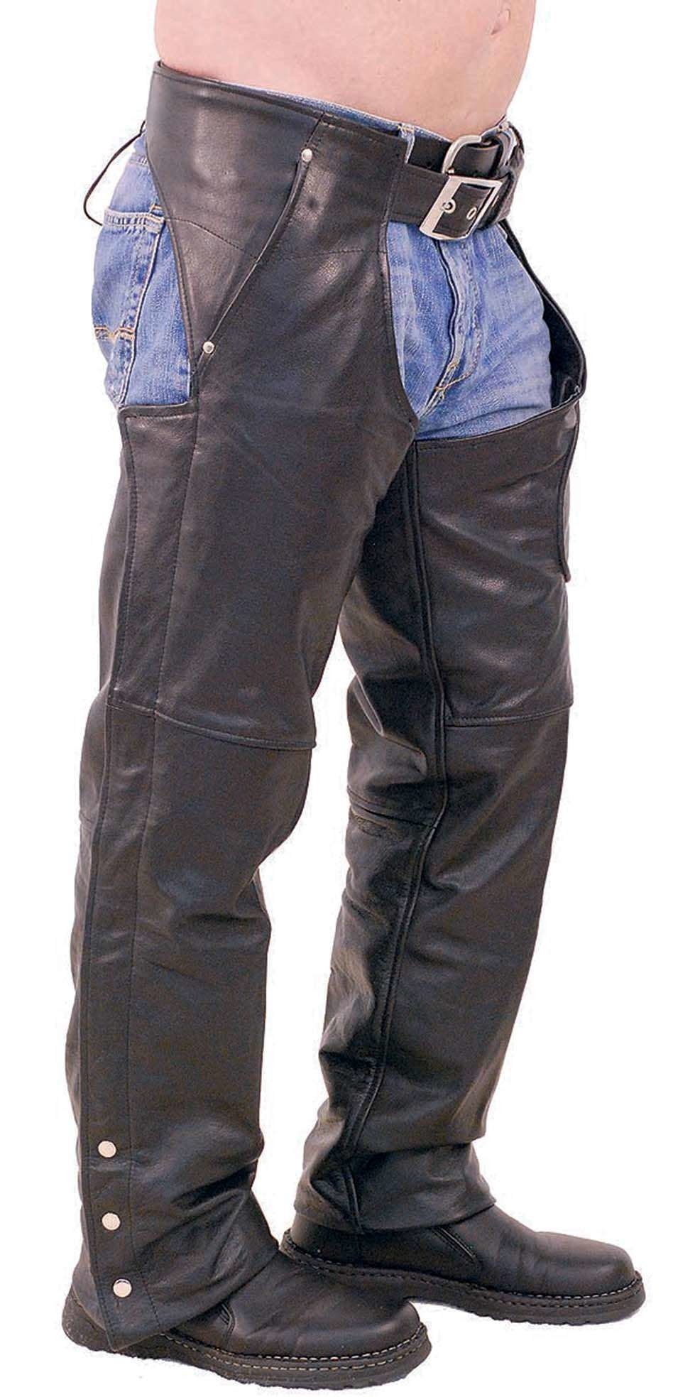 Multi Pocket Lined Premium Leather Chaps #C707P (XS-9X)